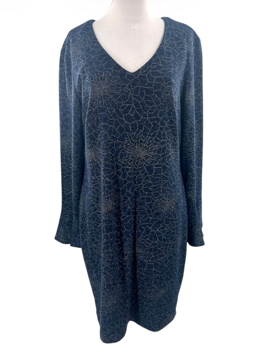 NWT Frank Lyman bell sleeve floral‎ nailhead dress blue silver sz 14